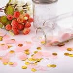Premium 1-inch Round Tissue Paper Party Table Confetti - 10/15 Grams (Pink, White, Gold Mylar Flakes)