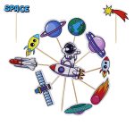 Outer Space Cupcake Toppers Planet Party Supplies Birthday Decorations Rocket Astronaut Cupcake Decoration Outer Space Spaceship Themed Kids Children Party Supplies