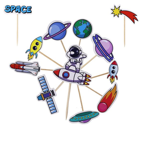 Outer Space Cupcake Toppers Planet Party Supplies Birthday Decorations Rocket Astronaut Cupcake Decoration Outer Space Spaceship Themed Kids Children Party Supplies