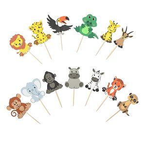 Multi Layer Zoo Animal Theme Dessert Muffin Cake Cupcake Toppers Picks Cake Decoration for Jungle Safari Themed Party, Baby Shower or Birthday Party Decoration, etc