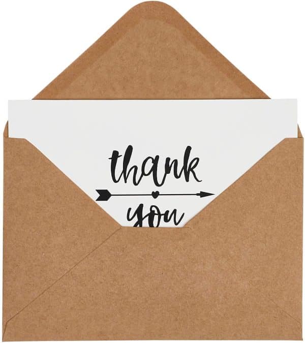 Thank You Notes with Brown Kraft Envelopes, Thank You Cards Set, Blank Inside, Handwritten Style for Baby Showers & Wedding