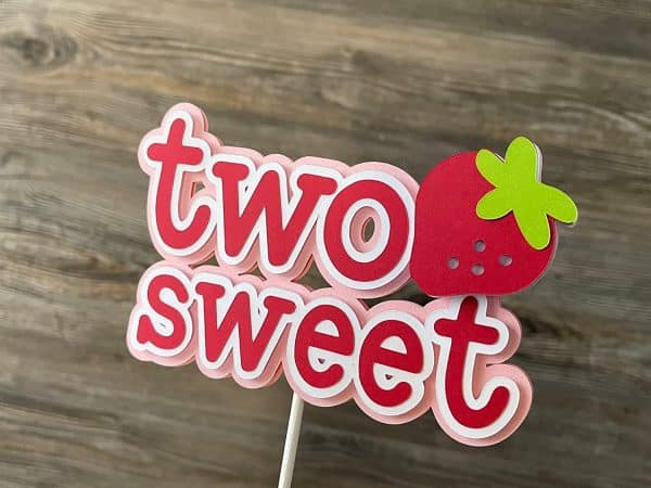 Strawberry Two Sweet Cake Topper, Strawberry Cake Topper for Boys Girls 2nd Birthday Party, Happy 2nd Birthday Cake Decor Fruit Theme Two Years Old Birthday Party Supplies