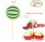 Glitter Watermelon Cupcake Toppers One in a Melon Party Decortions Cake Topper for Summer Fruit Themed 1st Birthday Party Baby Shower Melon Theme Wedding (Set of 21)