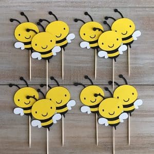 Bumble Bee Cupcake Toppers Oh Babee Cupcake Picks Multi Layer Honey Bee Cupcake Picks for Baby Shower Birthday Party Decorations Supplies (Multi Layer)