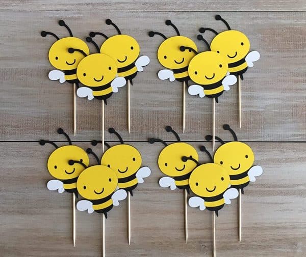 Bumble Bee Cupcake Toppers Oh Babee Cupcake Picks Multi Layer Honey Bee Cupcake Picks for Baby Shower Birthday Party Decorations Supplies (Multi Layer)