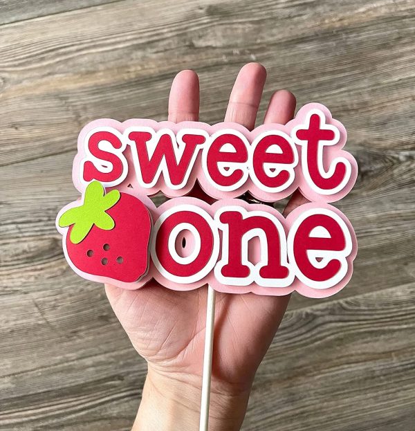 Strawberry 1st Birthday Cake Topper Sweet One First Birthday Strawberry Cake Pick Decoration for Sweet Fruit Theme Baby Shower Kids Birthday Party Supplies