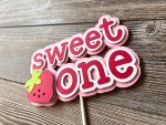 Strawberry 1st Birthday Cake Topper Sweet One First Birthday Strawberry Cake Pick Decoration for Sweet Fruit Theme Baby Shower Kids Birthday Party Supplies