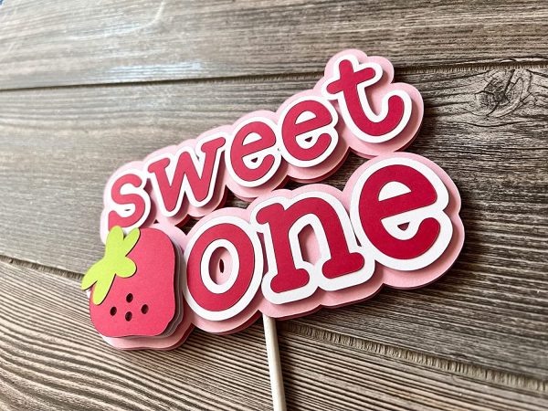Strawberry 1st Birthday Cake Topper Sweet One First Birthday Strawberry Cake Pick Decoration for Sweet Fruit Theme Baby Shower Kids Birthday Party Supplies