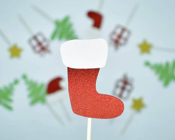 Christmas Glitter Cupcake Topper Food Fruit Picks Decorations for Christmas Party Favors Includ Santa Hats, Christmas Tree, Red Socks, Gift, Star