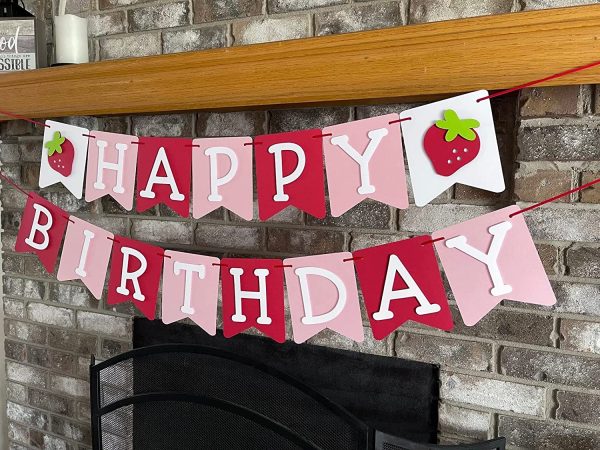 Strawberry Theme Strawberry Birthday Banner - Berry First Party Theme - Birthday Decorations - Pink White and Red