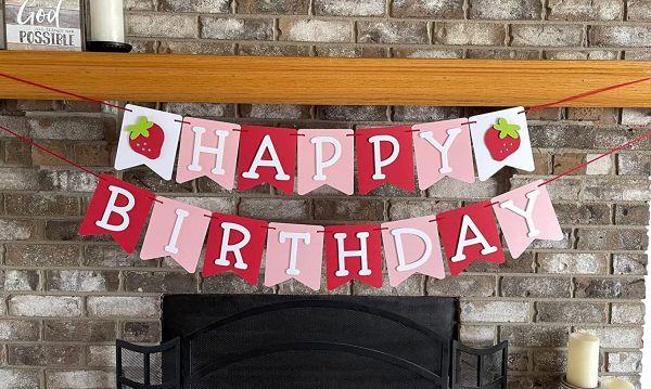 Strawberry Theme Strawberry Birthday Banner - Berry First Party Theme - Birthday Decorations - Pink White and Red