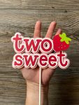 Strawberry Two Sweet Cake Topper, Strawberry Cake Topper for Boys Girls 2nd Birthday Party, Happy 2nd Birthday Cake Decor Fruit Theme Two Years Old Birthday Party Supplies