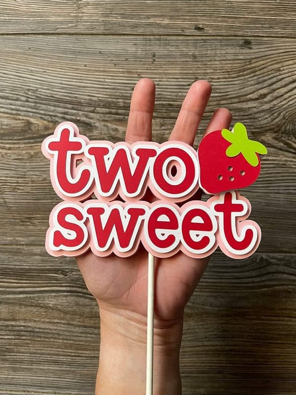 Strawberry Two Sweet Cake Topper, Strawberry Cake Topper for Boys Girls 2nd Birthday Party, Happy 2nd Birthday Cake Decor Fruit Theme Two Years Old Birthday Party Supplies