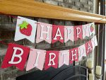 Strawberry Theme Strawberry Birthday Banner - Berry First Party Theme - Birthday Decorations - Pink White and Red