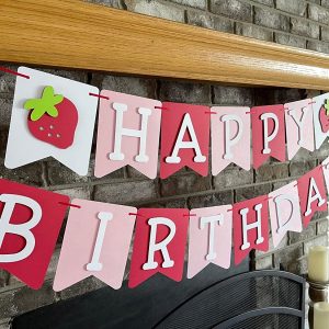 Strawberry Theme Strawberry Birthday Banner - Berry First Party Theme - Birthday Decorations - Pink White and Red
