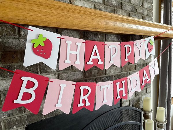 Strawberry Theme Strawberry Birthday Banner - Berry First Party Theme - Birthday Decorations - Pink White and Red