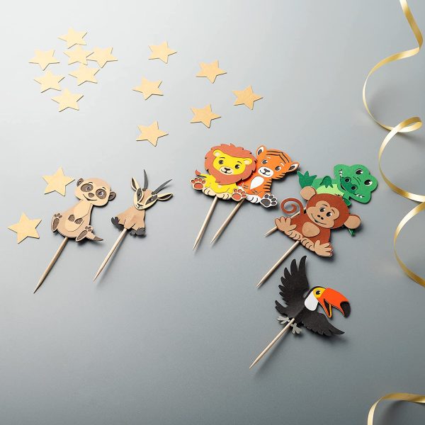 Multi Layer Zoo Animal Theme Dessert Muffin Cake Cupcake Toppers Picks Cake Decoration for Jungle Safari Themed Party, Baby Shower or Birthday Party Decoration, etc