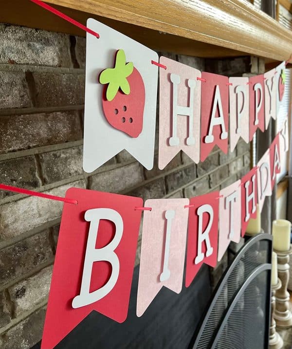 Strawberry Theme Strawberry Birthday Banner - Berry First Party Theme - Birthday Decorations - Pink White and Red