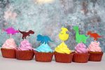 Glitter Dinosaur Cupcake Toppers Picks, Bright Dinosaur Cupcake Decorations for Boys Kids Birthday Party, Dino Themed Party, Baby Shower
