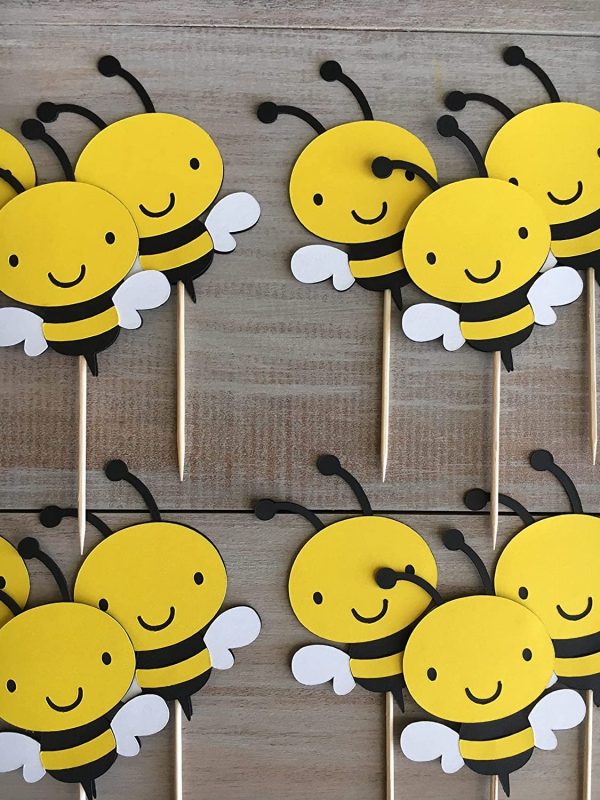 Bumble Bee Cupcake Toppers Oh Babee Cupcake Picks Multi Layer Honey Bee Cupcake Picks for Baby Shower Birthday Party Decorations Supplies (Multi Layer)