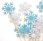 Frozen Snow Flake Cupcake Toppers Toothpicks, Sliver/Blue/Snow