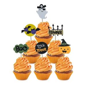 Halloween Cupcake Toppers Trick or Treat Pumpkin Hat Ghost Beware Bats Boo Cupcake Picks Baby Shower Birthday Halloween Themed Party Cake Decorations Supplies