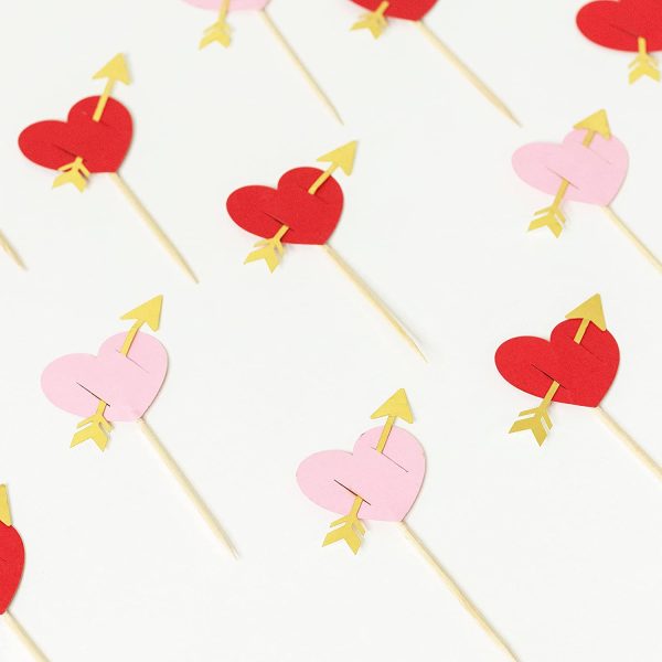 Red Heart Arrow Cupcake topper Red Pink Heart Cupake Toppers Picks Cake Topper Decoration for Sweet Love Theme Wedding Engagement,Valentine's Day Bridal Shower Party Cake Decors (20pcs Red and Pink Arrow heart)