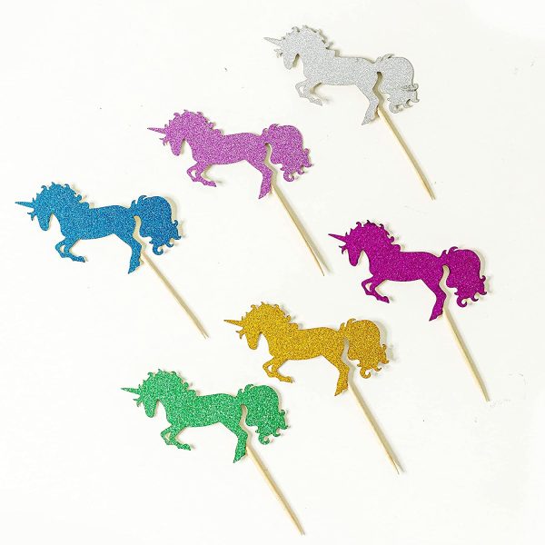 Unicorn Cupcake Toppers - Unicorn Party Glitter Colorful Cupcake Toppers Supplies - Baby Shower Girls Party Dessert Food Picks Decorations