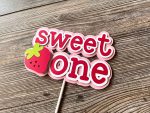 Strawberry 1st Birthday Cake Topper Sweet One First Birthday Strawberry Cake Pick Decoration for Sweet Fruit Theme Baby Shower Kids Birthday Party Supplies