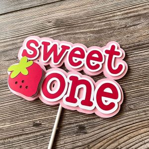 Strawberry 1st Birthday Cake Topper Sweet One First Birthday Strawberry Cake Pick Decoration for Sweet Fruit Theme Baby Shower Kids Birthday Party Supplies