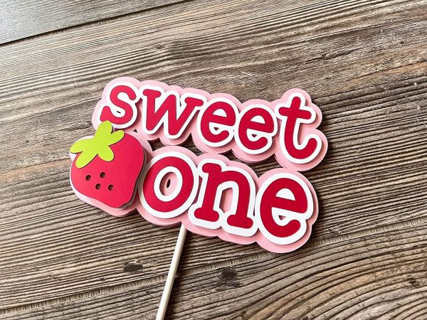 Strawberry 1st Birthday Cake Topper Sweet One First Birthday Strawberry Cake Pick Decoration for Sweet Fruit Theme Baby Shower Kids Birthday Party Supplies