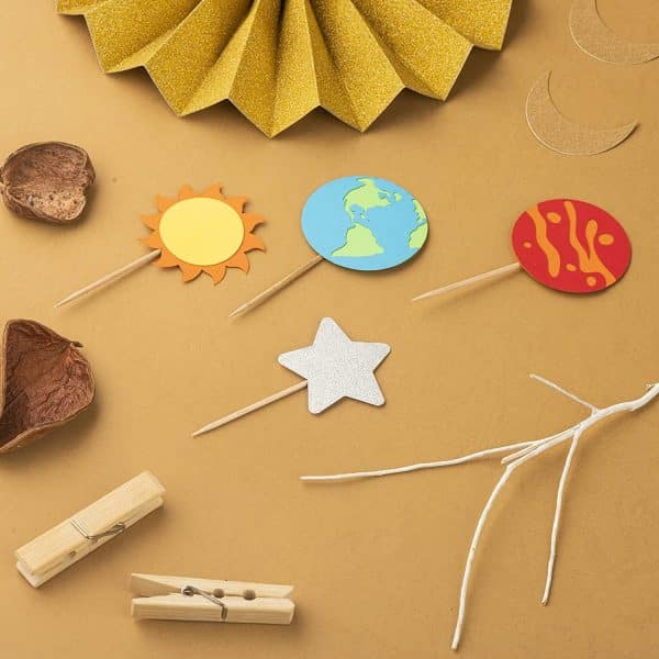 Space Astronaut Cupcake Toppers Planet Rocket Spaceship Trip to the Moon Star Cupcake Food Picks Universe Outer Space Theme Baby Shower Kids Birthday Party Cake Decorations