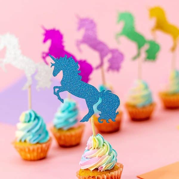 Unicorn Cupcake Toppers - Unicorn Party Glitter Colorful Cupcake Toppers Supplies - Baby Shower Girls Party Dessert Food Picks Decorations