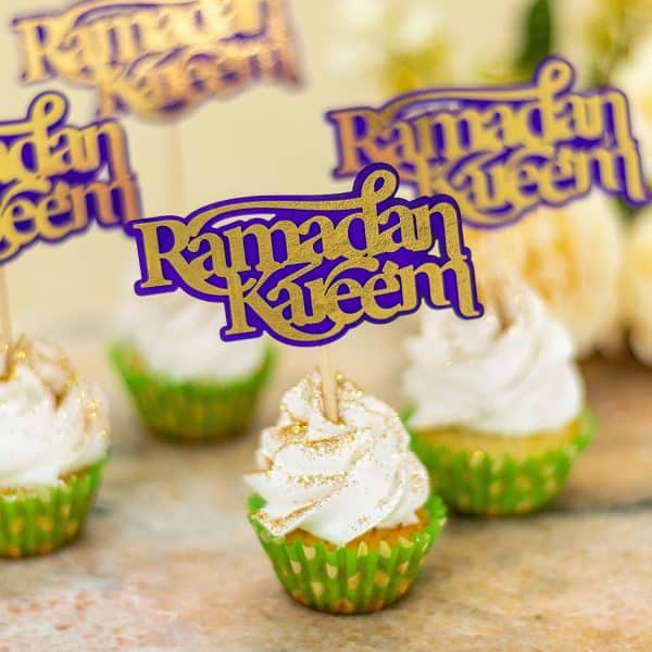 Glitter Ramadan Kareem Cupcake Toppers, multilayered Purple Gold Glitter Iftar Party Decorations, Islamic Muslim Party Supplies, Ramadan Decoration, Eid Festival, Ramadan Festival