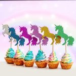 Unicorn Cupcake Toppers - Unicorn Party Glitter Colorful Cupcake Toppers Supplies - Baby Shower Girls Party Dessert Food Picks Decorations