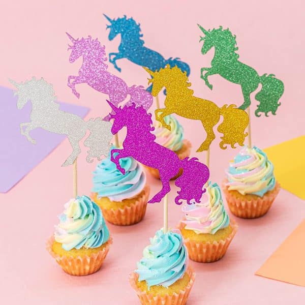 Unicorn Cupcake Toppers - Unicorn Party Glitter Colorful Cupcake Toppers Supplies - Baby Shower Girls Party Dessert Food Picks Decorations